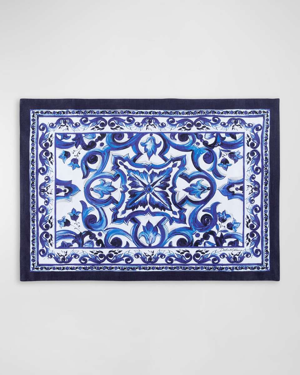 Blue Mediterraneo Linen Placemat and Napkin Set